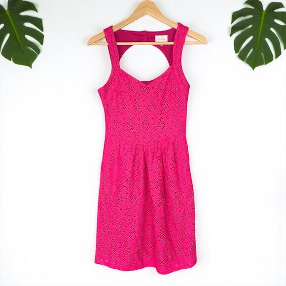 Anthropologie Deletta Silverfield Lace Eyelet Dress in Fuchsia Pink - Picture 4 of 10